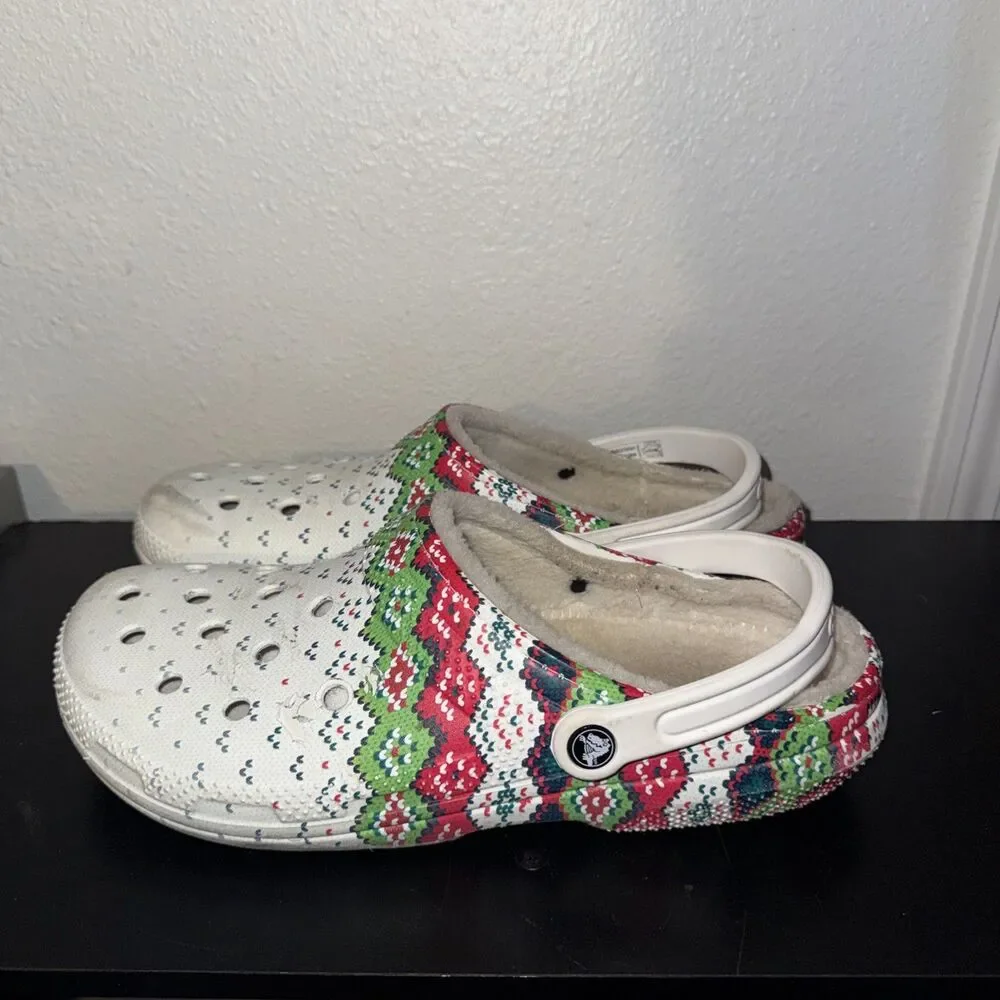 Crocs Classic Lined Holiday Christmas Charm Clogs Shoes White M12